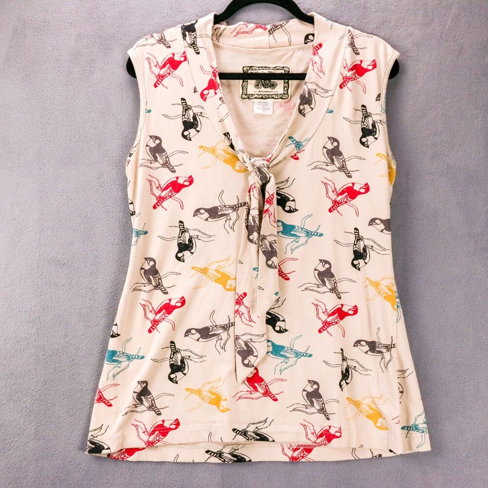 Effie's Heart Cotton Bird Print Faux Tie Front Tank Top XL - Picture 1 of 6